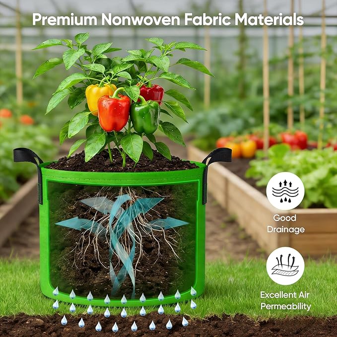 10 Gallon Potato Grow Bags: Set of 5 Colorful Gardening Supplies Fabric Pots with Harvest Window Reinforced Handles - Planting Container for Vegetable Tomatoes Carrot Flowers Balcony Patio Use NESSTU