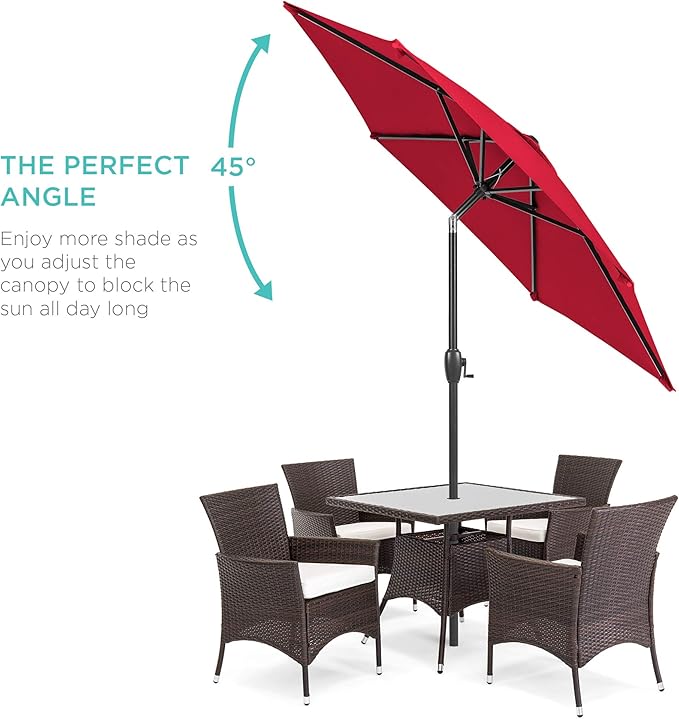 Best Choice Products 7.5ft Heavy-Duty Round Outdoor Market Table Patio Umbrella w/Steel Pole, Push Button Tilt, Easy Crank Lift - Red BestChoiceProducts