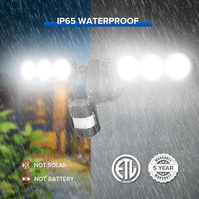 SANSI 55W 7000LM Motion Sensor Outdoor Security Lights, Super Bright 5000K Dusk to Dawn Flood Light, 320° Beam Angle, Best Outdoor Lights for Yard, IP65 Waterproof, ETL Listed, Black SANSI
