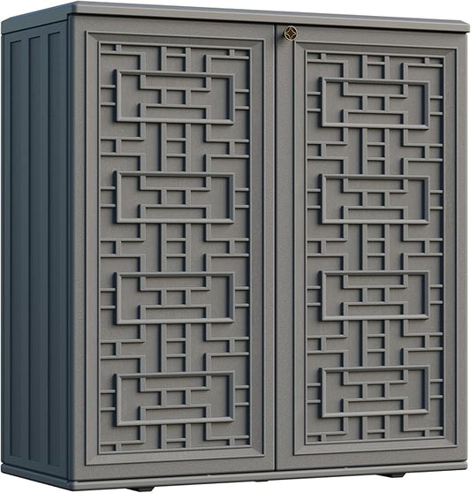 Indoor Outdoor Storage Cabinet Waterproof with Shelf,Plastic Storage Sheds Outdoor Cabinets for Patio/Garden/Backyard, Size 34.3''L*15''W*36.2''H（Gray） Mrosaa