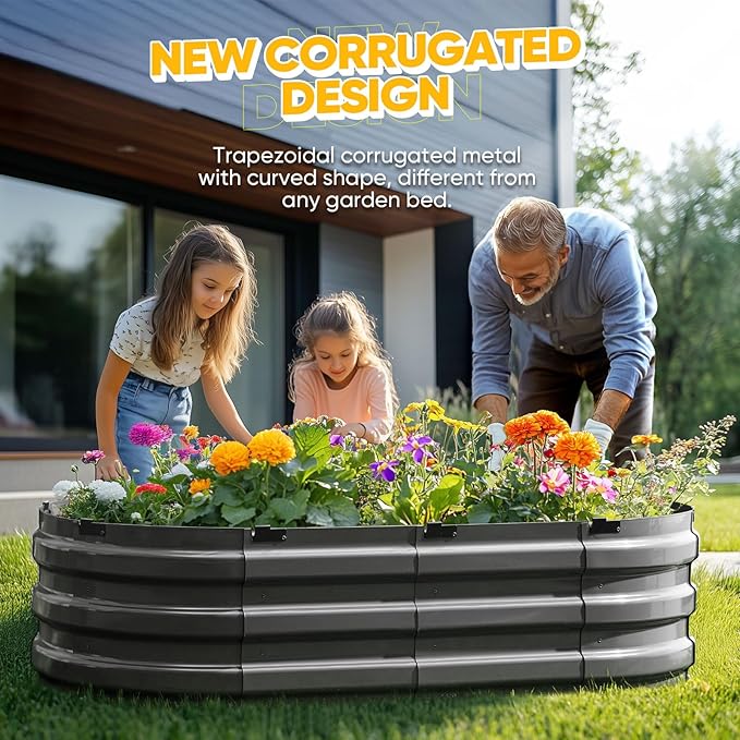 KING BIRD Raised Garden Bed Kit 2026 Upgraded 10-Minute Assembly Galvanized Planter Garden Box Outdoor for Gardening, Vegetables, Flowers, 47x24x12 in, Dark Grey KINGBIRD