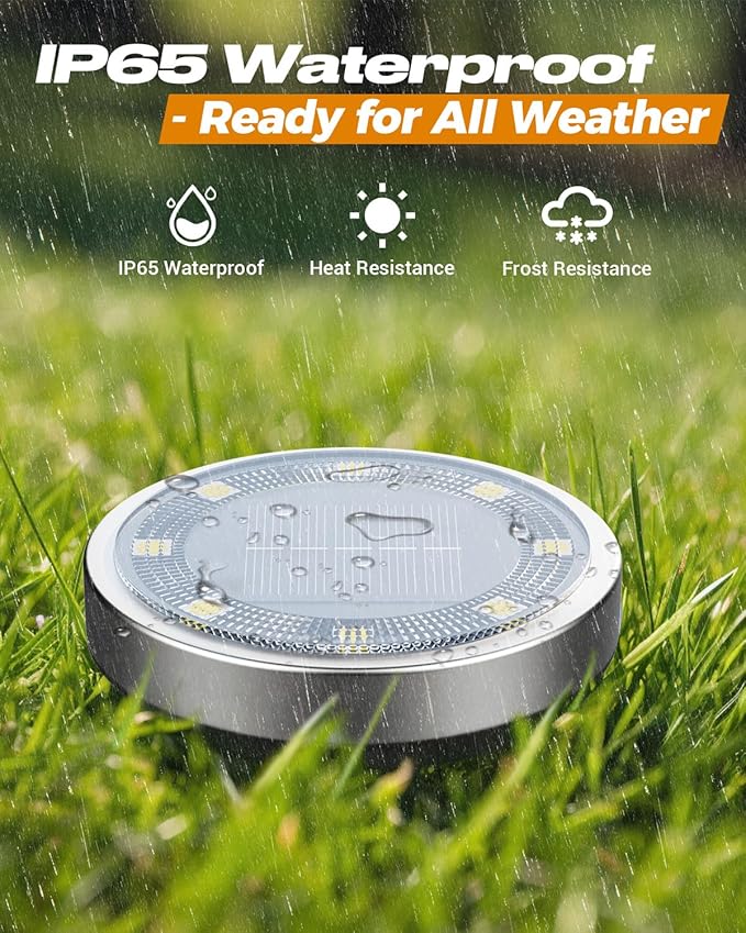 btfarm 6 Pack Solar Lights Outdoor, 8 LED Solar Ground Lights IP65 Waterproof Flat Solar Disc Light, Pathway Lights for Garden Lawn Patio Yard Path Landscape, Cool White btfarmdecorativelighting