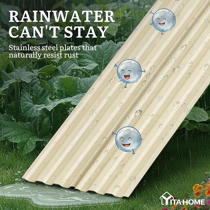 YITAHOME 8x4x2ft Large Raised Garden Bed Kit, Galvanized Metal Planter Box with Gloves, Support Rod & Safety Rubber, Outdoor Above Ground Planters for Plants Vegetables Flowers, Cream Yellow YITAHOME