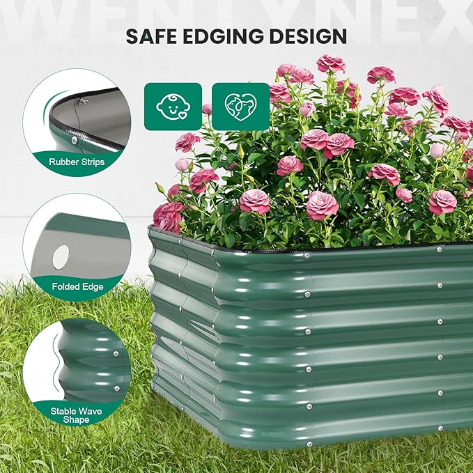 8×3×1.4FT Galvanized Raised Garden Bed Outdoor, Metal Raised Garden Bed Kit, Large Planter Raised Beds, 5 In1 Modular Raised Planter Box Outdoor,Raised Beds for Gardening for Vegetables Flowers Herbs TwentyNext