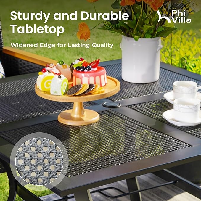 PHI VILLA 37 Inch Outdoor Dining Table Metal Steel Mesh Patio Dining Table Umbrella Table with 1.57" Umbrella Hole (Mesh) PHIVILLAThepioneerofcomfortablehouseholdsupplies