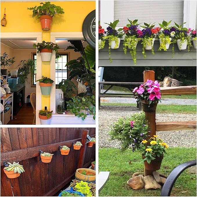 Terracotta Pot Hangers for 4-9in Clay Pots, Anti-Rust Iron Wall Plant Hangers Indoor/Outdoor, 4 Pack ChasBete