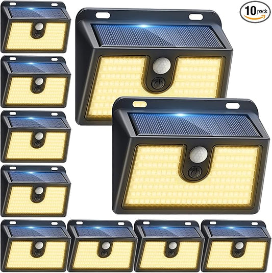 [10 Packs] Solar Motion Sensor Outdoor Lights, Super Bright Solar Lights Outdoor Waterproof, 3 Lighting Modes Security Wall Light for Outside Walking Dog Fence Backyard Deck Garden Door Step Garage Claoner