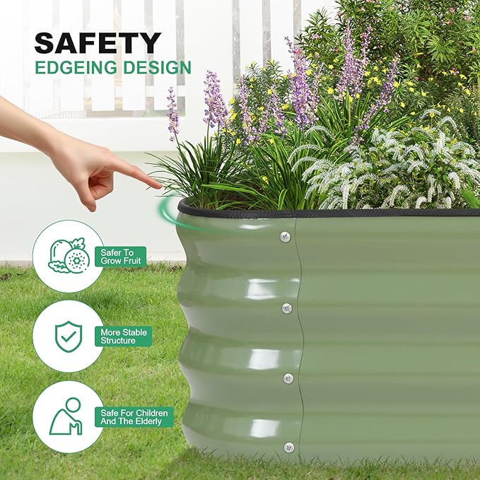 1MORE Raised Garden Bed -8X2X1 Galvanized Planter Box for Outdoor Gardening,5 in 1 Modular Raised Bed Kit with Protective Tape, Gloves for Herb,Ideal for Vegetables and Plants.Green-2pack 1MORE