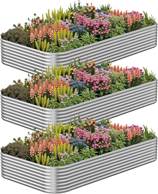 3 Pack Corrugated Galvanized Steel Raised Garden Bed Outdoor, Metal Above Ground Garden Bed for Vegetables and Flowers, Raised Beds for Gardening-4x2FT CATMANOR