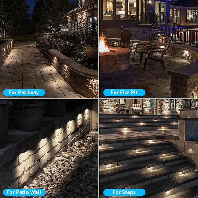 SUNVIE 8-Pack 7 Inch Retaining Wall Lights 5W LED Waterproof Hardscape Lighting 12V Low Voltage Step Lights Outdoor Landscape Lighting with Connectors 3000K Warm White Paver Lights, ETL Listed Cord SUNVIE