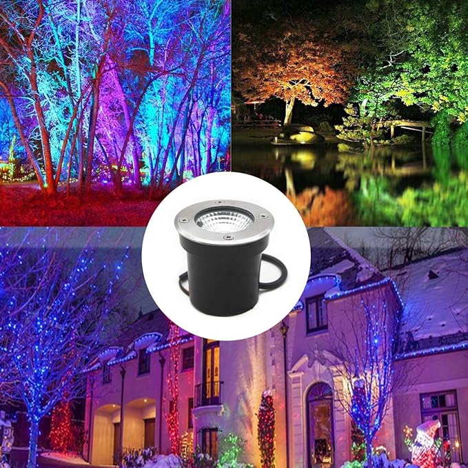 4 Pack 3w 12v Low Voltage In-ground Lights LED Landscape Light Waterproof IP67 Pathway Lights Outdoor spotlights Trees Flags for Garden,Yard,Tree (RGB) ALEDECO