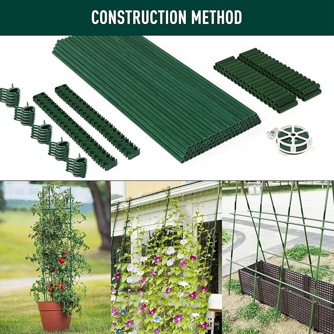 MAXPACE 249pcs Garden Stakes Kit: Includes 80 Sets of Fiberglass Plant Sticks Supports & Accessories for DIY 4ft, 5ft, 6ft, 7ft Stakes for Tomato, Vegetables, Indoor & Outdoor Gardening Supplies MAXPACE