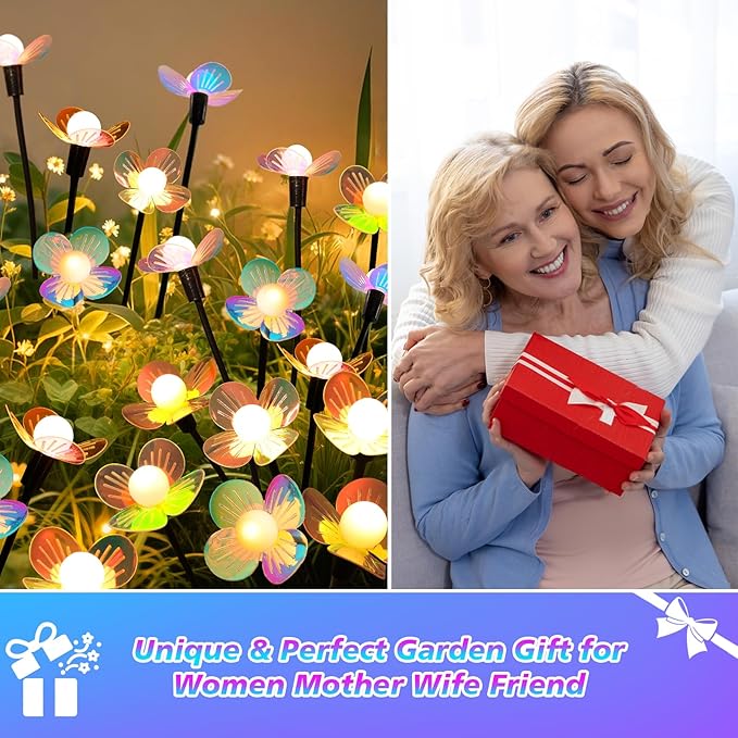 Solar Garden Lights, 4 Pack 24 LED Solar Swaying Flower Light, Waterproof Firefly Lights Outdoor Fairy Light for Garden Patio Yard Pathway Flower Bed Decoration MRHEPHAESTUS