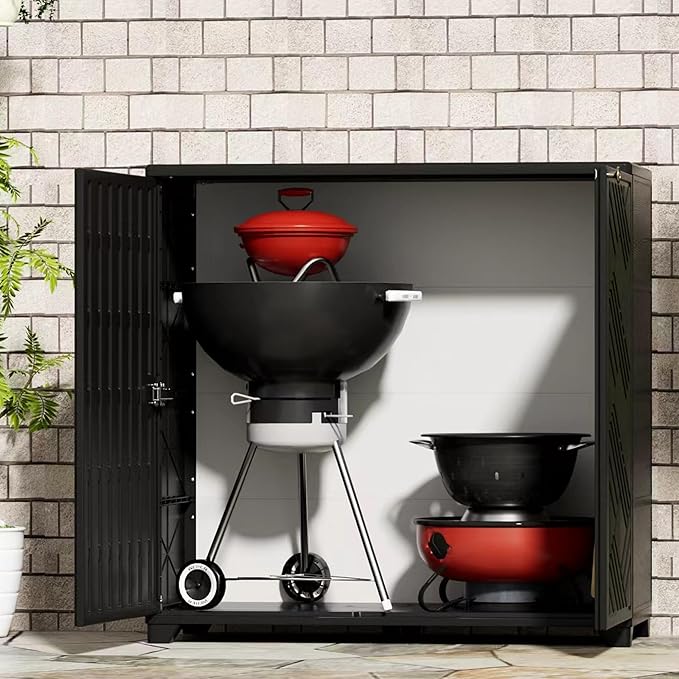 Outdoor/Indoor Storage Box,Resin and Plastic Storage Cabinet Waterproof,Outdoor Cabinet for Patio/Garden/Balcony/Backyard/All Room(NO Shelf-Black) Mrosaa