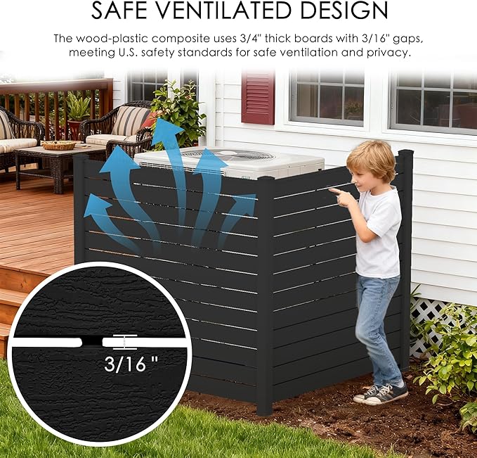 Kozyard 50" W x 48" H Outdoor Privacy Screens Aluminum Post, Air Conditioner Fence Panels, Pool Equipment Enclosure, Trash Can Screens Fence Kit for Outside Backyard Patio(Black/3Panels) Kozyard