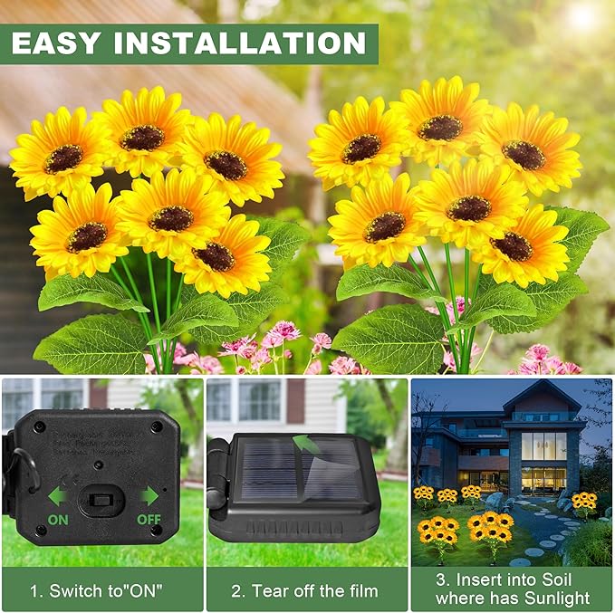 2 Pack with 12 Sunflower Solar Lights Outdoor Garden Decor,Solar Flowers Lights Waterproof,Sunflowers Gifts for Mom Women Grandma Birthday,Decorative Stakes Lights for Landscape Yard Patio Lawn EDOF