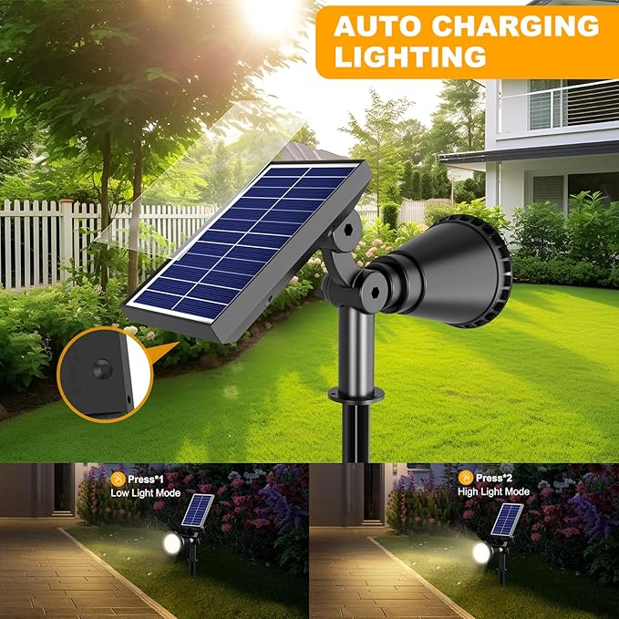 Solar Spotlight Outdoor Waterproof, 36 LED Outdoor Solar Lights with 2200mAh, 2-in-1 Wall or Ground Solar Flood Lights for Yard, Garden, Pathway, Auto On/Off Landscape Lighting- 4 Pack (Warm White) Rootora