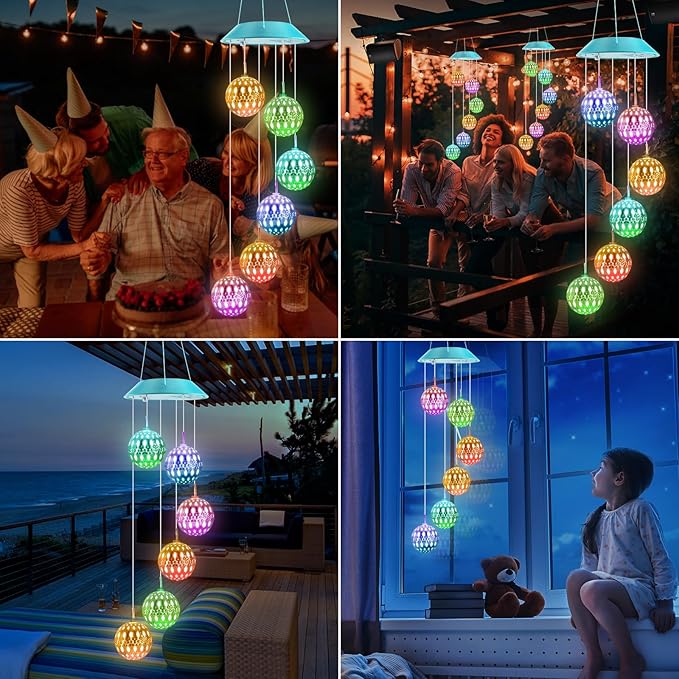 Toodour Solar Wind Chime, Color Changing Moroccan Ball Wind Chimes, LED Decorative Mobile, Gifts for Mom, Waterproof Outdoor Decorative Lights for Garden, Patio, Party, Yard, Outdoor Easter Decor Toodour