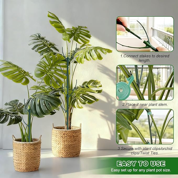 5pack Adjustable Plant Support Pole – Stackable Indoor/Outdoor Support Pole with Clamps, Suitable for Supporting Monstera and Climbing Plants, Garden Accessories, Perfect Replacement for Plant Stakes Rootora