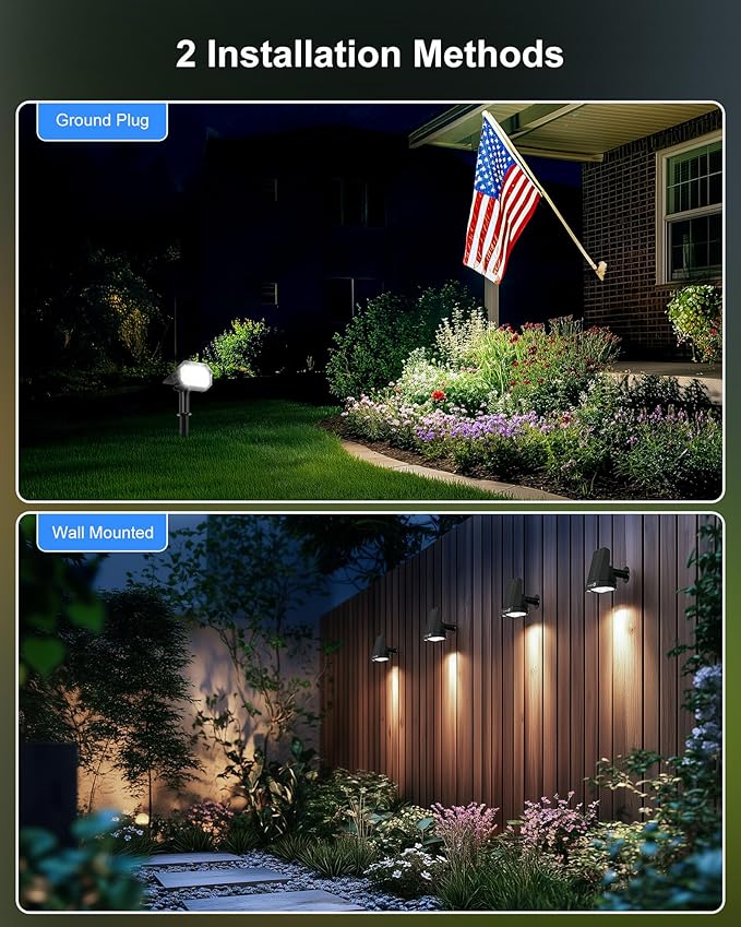 Brightown 4Pack Solar Spot Lights Outdoor with 58 LED & 1800mAh, IP67 Solar Lights Outdoor Waterproof with 3 Light Modes, 2-in-1 Dual Use Outdoor Solar Lights for Yard, Garden and Pathway (Cool White) Brightown