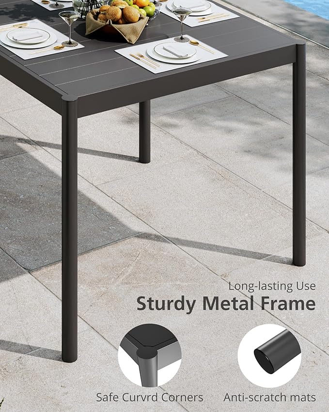 Aluminum Patio Dining Table for 2-4 Person, 34 in x 36 in Rectangle Outdoor Dining Table With Aluminum Tabletop and Metal Frame for Deck Garden Lawn Backyard, Black GarveeLife
