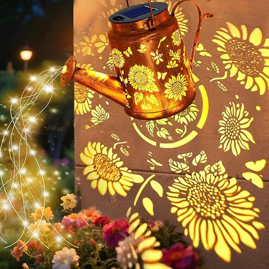 Solar Lanterns Outdoor, Sunflower Watering Can lights, Waterproof Hanging Lanterns Solar Path Lights Outside Yard Patio Gardren Decor, Gardening Christmas Gift for Mom Grandma Women with Shepherd Hook YJFWAL