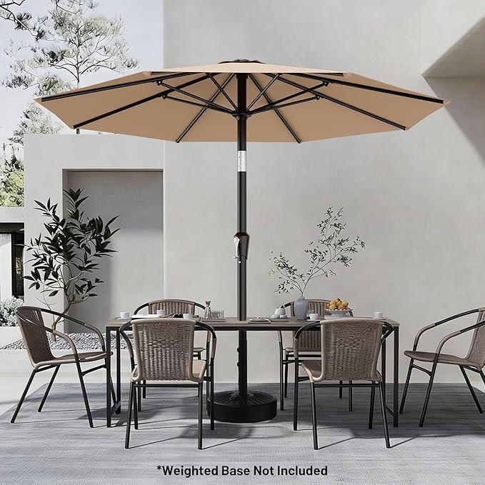 AreShark 9 FT Patio Umbrella for Outdoor, Outdoor Umbrella with Push Button Tilt and Crank, Outdoor Patio Umbrellas with 8 Sturdy Ribs for Market, Garden, Deck, Backyard, Pool (Beige) Rootora