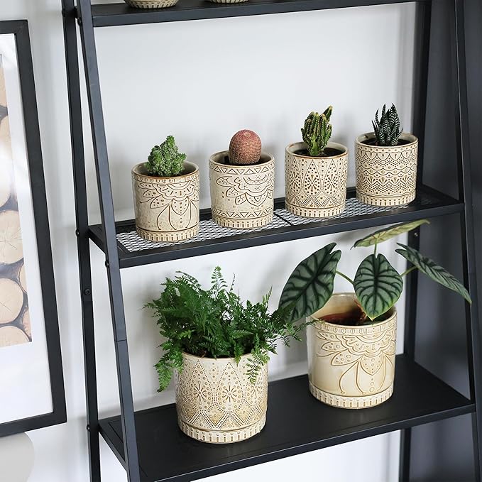Gepege 4 Inch Small Indoor Succulent Ceramic Planter Pot with Drainage Holes and Saucers for Plants, Birthday for Women Mom Gepege