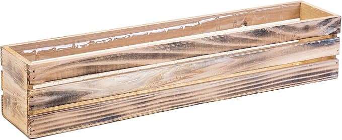 20" Rectangular Rustic Wood Planter with Plastic Liner l Rustic Whitewash l Wine Crate Style, Home and Wedding Decorations, Garden Ornaments (20x4 Wine Crate Set of 2, Whitewash) Rootora