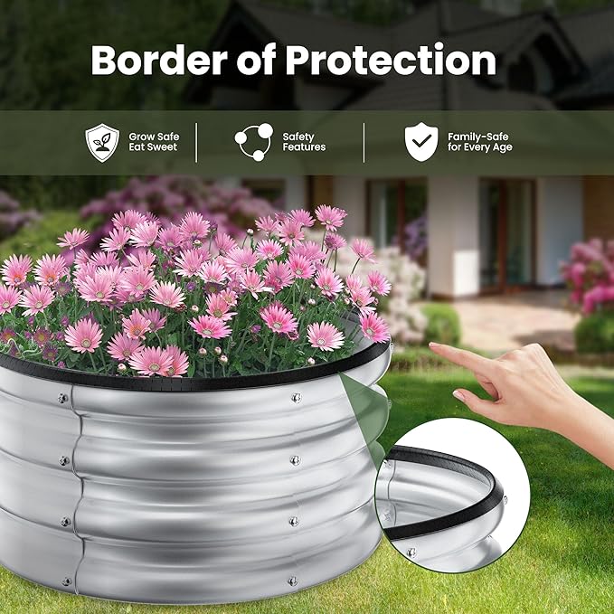 ZXZYHFTY Round Galvanized Raised Garden Bed kit,Silver Outdoor Garden Raised Planter Box, Round Large Metal Raised Garden Beds for Vegetable 2 * 2 * 1ft 1 Pack ZXZYHFTY