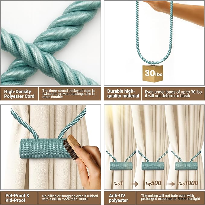 Hion Magnetic Curtain Tiebacks Gray Blue 6 Pack, Curtain Tiebacks Buckles Holdbacks Holders Hooks Clip for Home Bedroom Office Decorative Thick or Thin Curtain Hion
