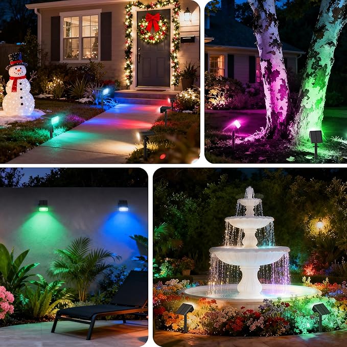 Solar Color Changing Spot Lights Outdoor Waterproof IP65, [12 Pack/32 LED/7 Modes] 2-in-1 Landscape Spotlights, Auto On/Off High Lumens Spot Lights for Outside Yard Garden Pathway Walkway NACINIC