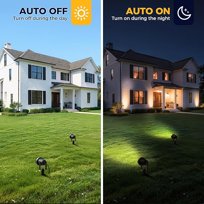 L LOHAS LED 12W Dusk to Dawn Outdoor Lighting, Auto On/Off 3000K Landscape Outdoor Spotlight, IP66 Waterproof Plug in Spot Lights for Yard, Garden, House, Pathway, Plant(4 Pack) LLOHASLED