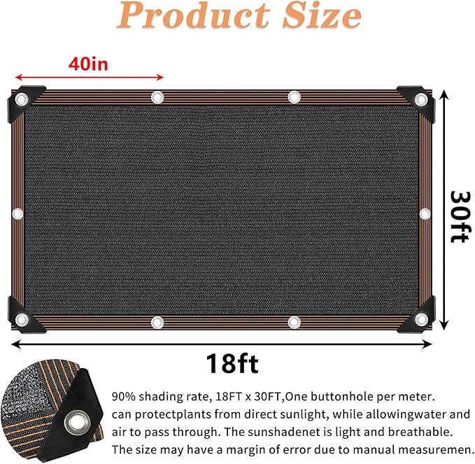 QLOFEI 18x30 FT Shade Cloth for Garden, 80-90% Sunblock Shade Neting Cover with Grommets, Sun Screens for Patio Plants Greenhouse, Shade Sails for Kennel Chicken Coop Pergola Outdoor QLOFEI