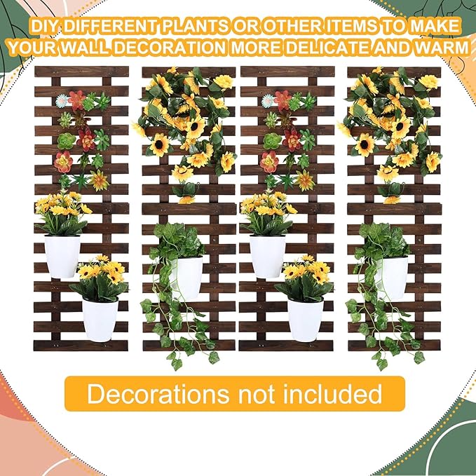 Weysat 4 Pcs Wall Planter Wooden Orchid Hanging Planter for Indoor Plants Wall Mount Planter Stand Frame Display Air Plant Holders Outdoor Vertical Rack Wall Decoration for Garden (12 x 35 in) Weysat
