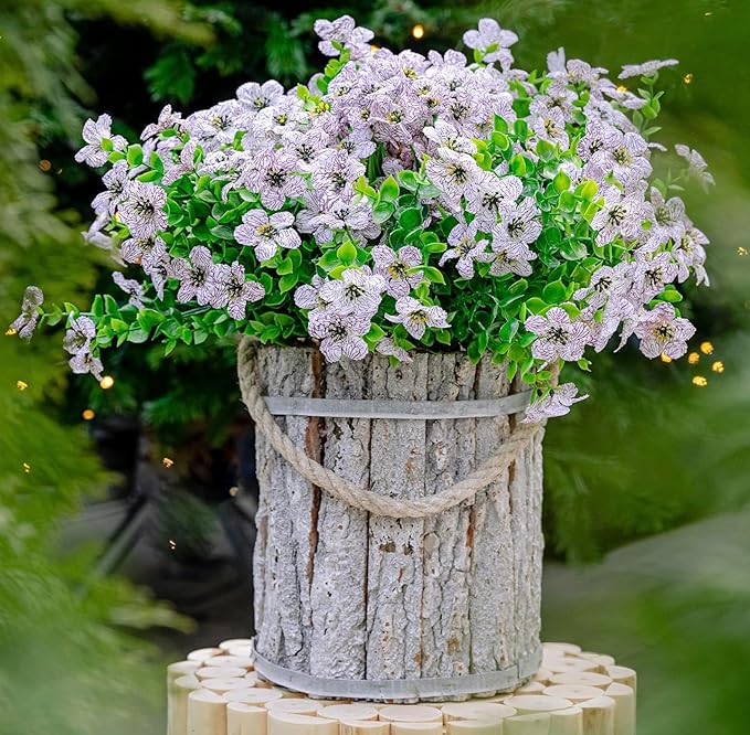 Artificial Flowers for Outdoors Fake Plants - 16 Bundles Faux Outside Greenery Boxwood UV Resistant No Fade Plastic Shrubs Fall Decor Farmhouse Home Garden Mums (White) AXYLEX