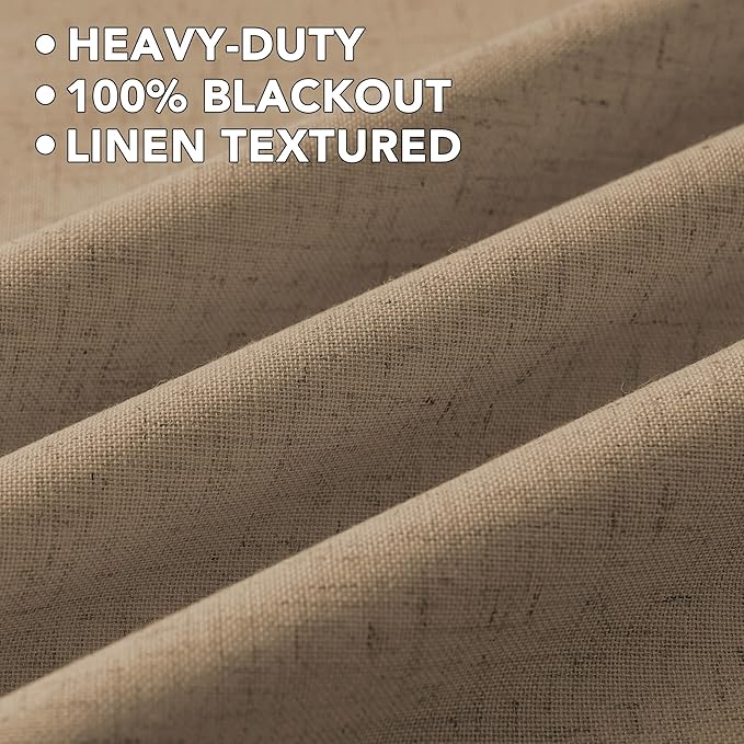 H.VERSAILTEX Linen Curtains 100% Blackout Curtains for Bedroom 108 inch Long Full Light Blocking Nature Linen Blended Window Curtains for Living Room Nickel Grommet (2 Panels, Heathered Macchiato) HVERSAILTEX