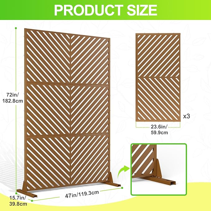 Outdoor Privacy Screen,72" H×47" W Metal Privacy Screen, Freestanding Privacy Fence Panels for Patio FENCY