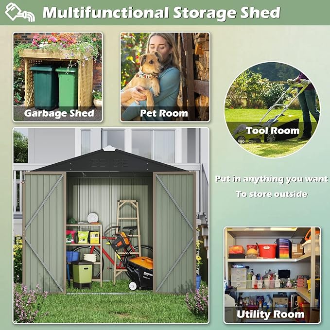 Devoko Outdoor Storage Shed 8 x 6 FT Lockable Metal Garden Shed Steel Anti-Corrosion Storage House with Single Lockable Door for Backyard Outdoor Patio (Brown) DEVOKO