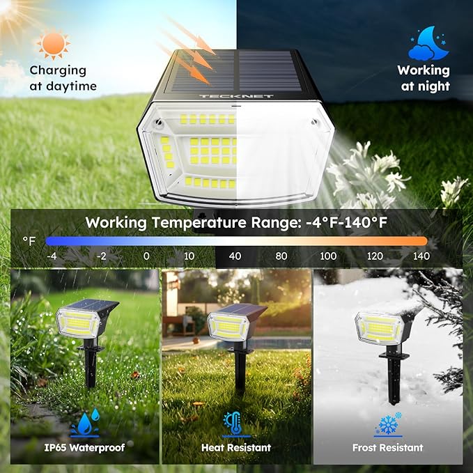 TECKNET Spot Lights Outdoor with 59 LED, 8 Pack Solar Lights Waterproof IP65, Auto On/Off Solar Spot Lights Outdoor, 3 Lighting Modes Solar Powered Garden, 2-in-1 Solars Landscape Light(Cool White) Tecknet