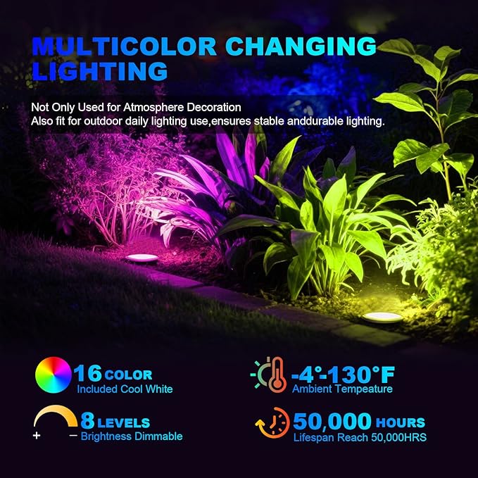 4 Pack 3w 12v Low Voltage In-ground Lights LED Landscape Light Waterproof IP67 Pathway Lights Outdoor spotlights Trees Flags for Garden,Yard,Tree (RGB) ALEDECO