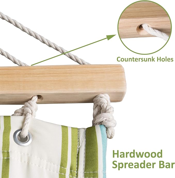 SUNCREAT Hammock 2 Person Heavy Duty, Double Hammocks for Trees, 2 Person Hammock with Spreader Bar, Green&Beige SUNCREAT