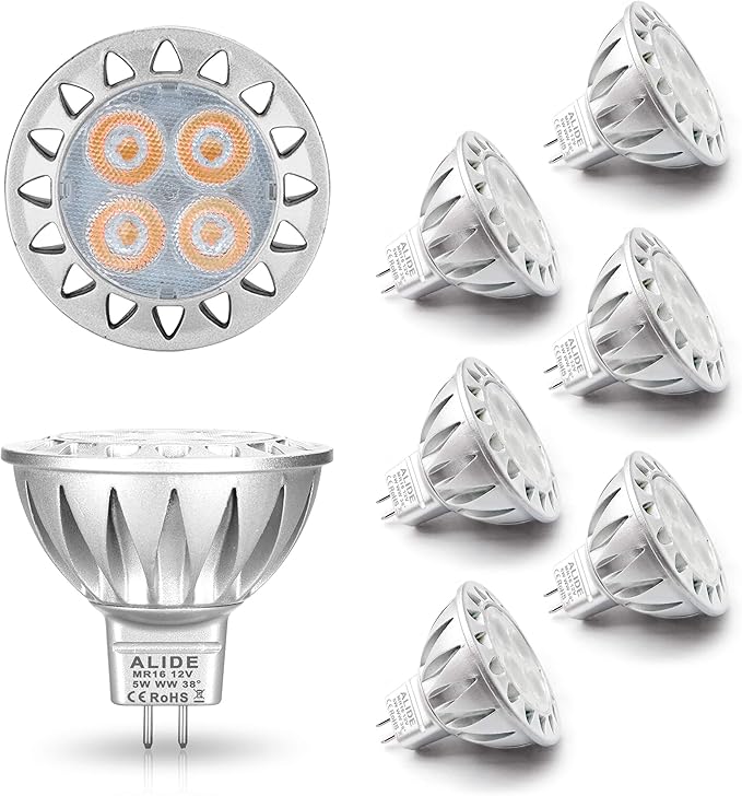 ALIDE MR16 Led Bulbs 5W Replace 20W 35W Halogen Equivalent,2700K Soft Warm White,12V Low Voltage MR16 GU5.3 Bulb Spotlights for Outdoor Landscape Flood Track Lighting,Not Dimmable,450lm,38 Deg,6 Pack ALIDE