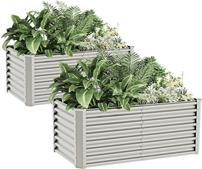 4x2x2ft(2 Pack) Raised Garden Bed Kit, Galvanized Planter Garden Boxes Outdoor, Metal Raised Garden Beds for Vegetables,Fruits, Flower,Silver kingddeergardenbed