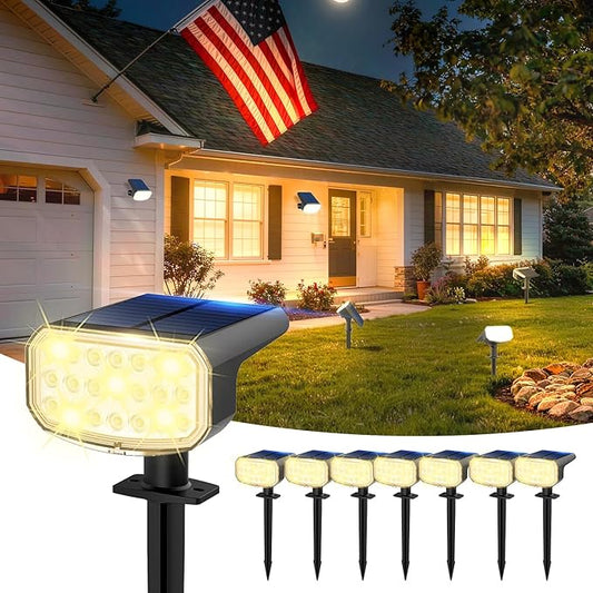 Solar Lights Outdoor Waterproof IP65, Super Bright LED with Lens, 3000K 2 Lighting Modes, Solar Powered Yard Garden Solar Spot Lights for Outside Landscape Auto On/Off -8 Pack JEJOT