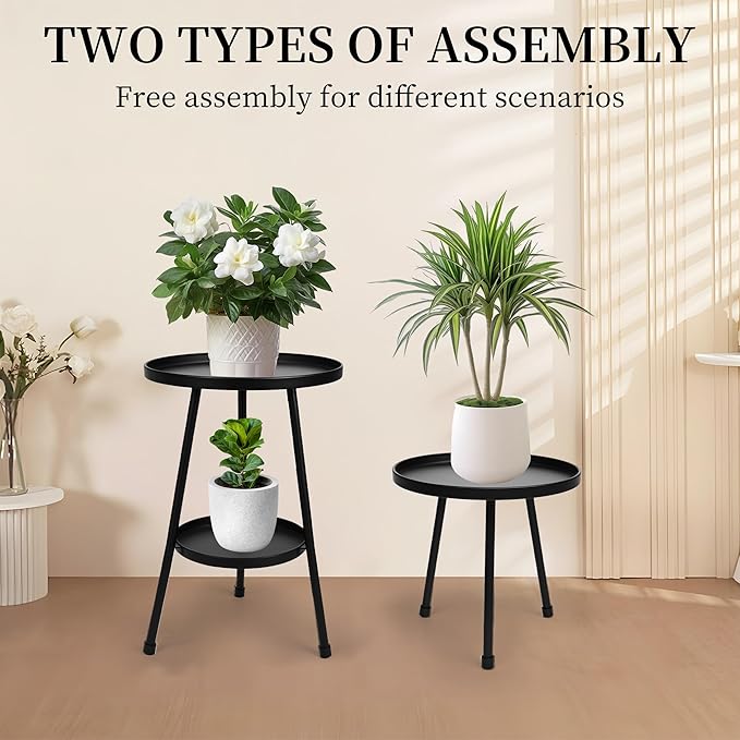 Metal Plant Stand, Plant Stand Indoor Outdoor, Metal Rustproof Flowers, Urban and Rustic Outdoor Plants Stands, Flower Pot Stand Suitable for Living Room, Balcony, Garden (Double Deck,Black) Jvtoo