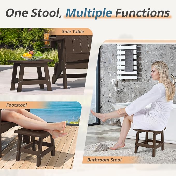 LUE BONA Outdoor Adirondack Ottomans, Footrest Footstool Set of 2, Outdoor Foot Rest for Patio, HDPS All Weather Waterproof Footrest Footstool for Adirondack Chair, Dark Brown LUEBONA