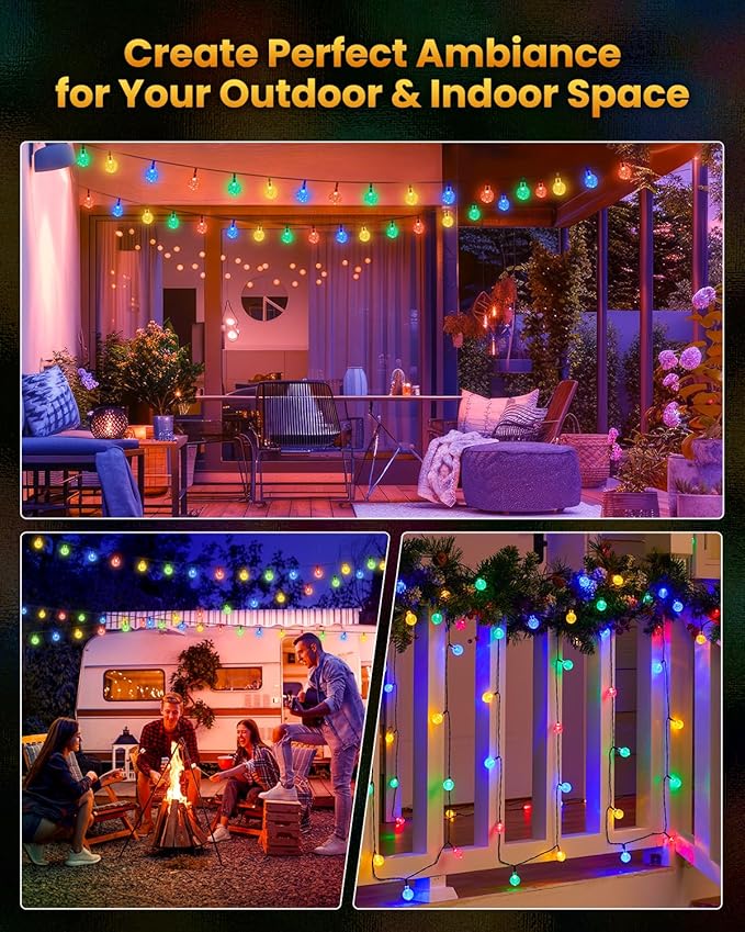 Brightown Solar String Lights Outdoor Waterproof, 2-Pack 120 LED 72Ft Total, Solar Powered Globe Patio Lights with 8 Lighting Modes for Garden Yard Porch Wedding Party Decor (Multicolor) Brightown