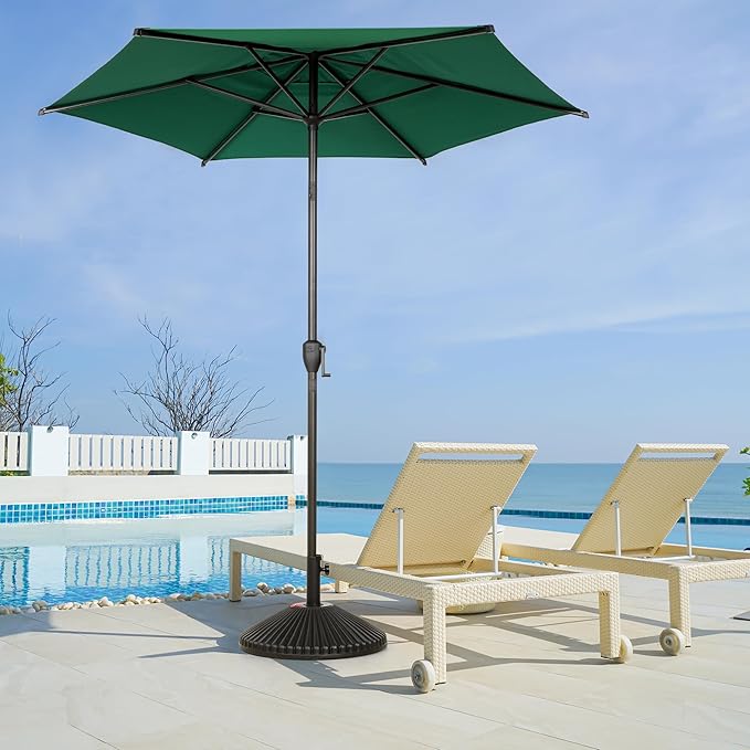 Abba Patio 7.5FT Lyon Outdoor Patio Umbrella Outdoor Table Umbrella with Push Button Tilt and Crank Market Umbrella 6 Sturdy Ribs UV Protection Waterproof for Garden Deck Backyard Pool Dark Green AbbaPatio