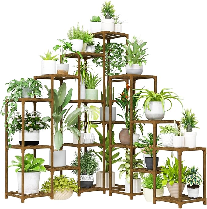 BamWorld Tall Plant Shelf Stand for Large Plants; Indoor/Outdoor Use. Perfect for Living Room, Garden, Balcony Bamworld